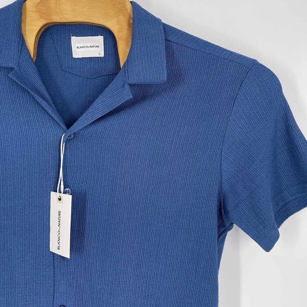 Blanco By Nature Men's Textured Cotton Lightweight Button Denim Blue Sz L - Picture 2 of 7